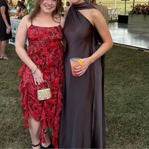 One Shoulder Scarf Wrap Satin Midi Dress